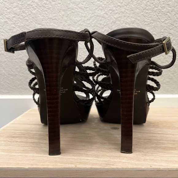 Colin Stuart Brown Leather Braided Strappy Platform Heeled Sandal 6 - Picture 3 of 7